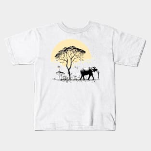 Elephant with African mimosa tree Kids T-Shirt